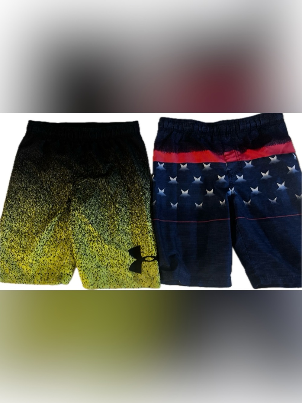 Under Armour Boys' Swim Shorts - Yellow/Black Gradient & Navy/Red Star Print